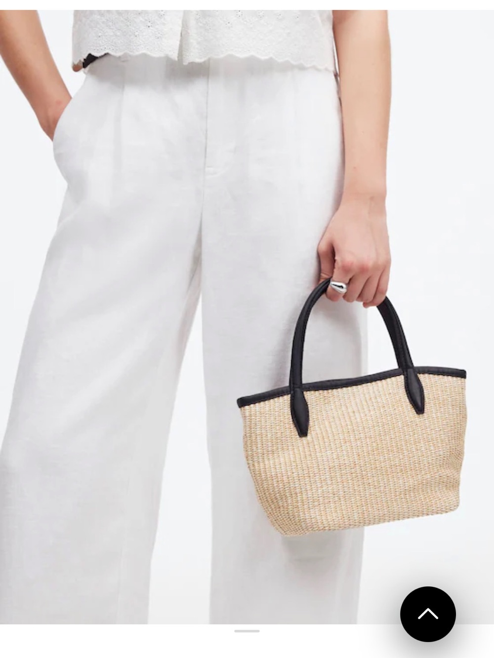 Madewell Mini Shopper Tote in True Black Multi - Leather-Trimmed Straw - Picture 2 of 13